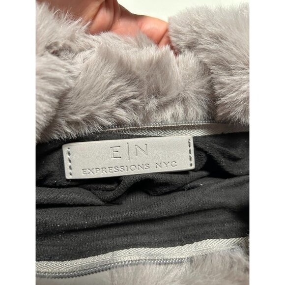 Vegan Faux Fur Handbag With Gold Chain‎ -12" x 8" - Expressions NYC - Picture 5 of 10